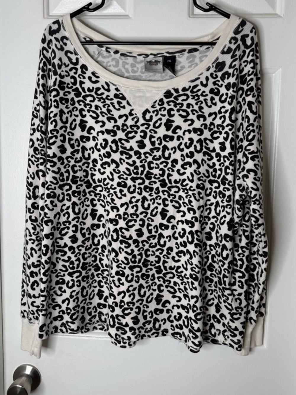 Harley-Davidson Cream and Black Leopard Print Long Sleeve Top